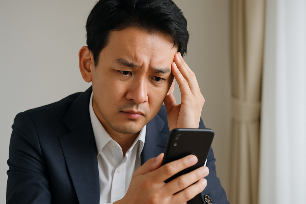 スマホを見て困っている人の様子