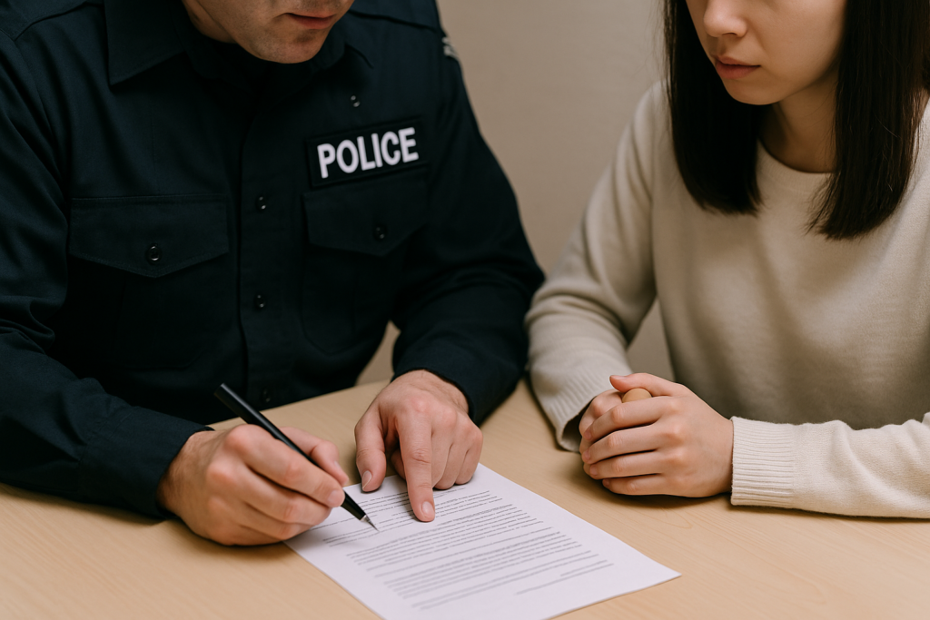 警察と話をしている様子