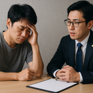 弁護士に相談している男性