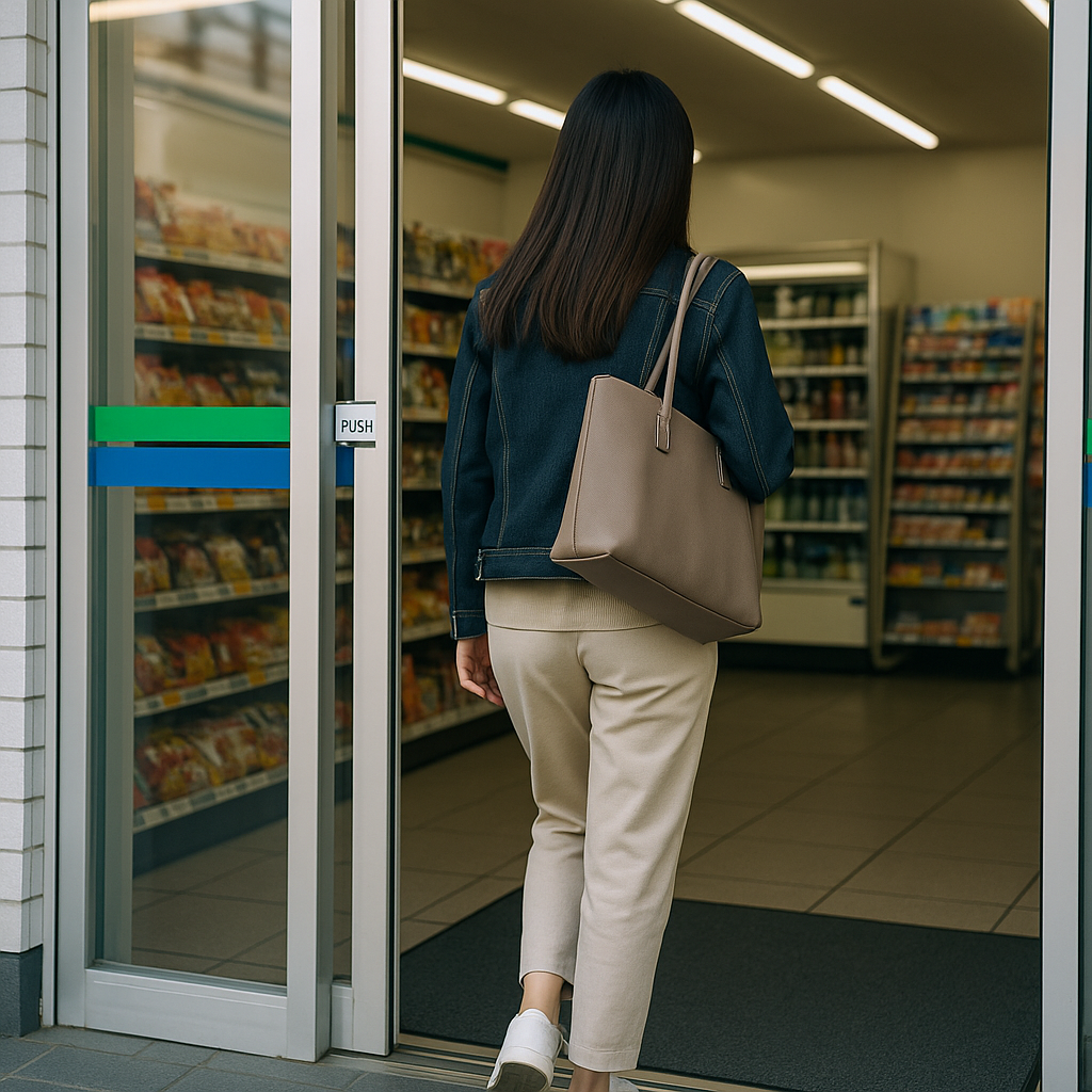 コンビニに入る女性