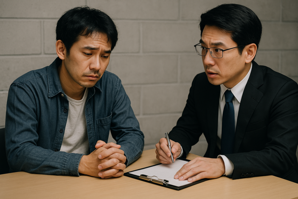 弁護士に相談している男性