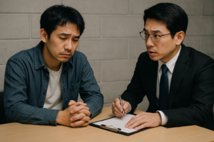 弁護士に相談している男性