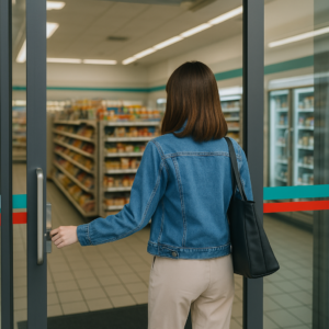 コンビニに入る女性