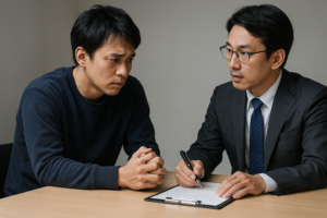 弁護士に相談している男性