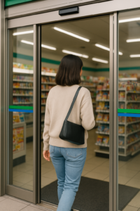 コンビニに入る女性
