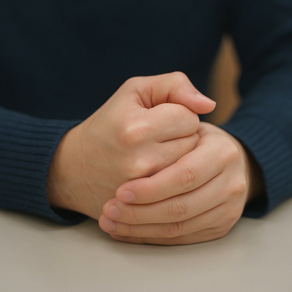 拳を押さえている様子