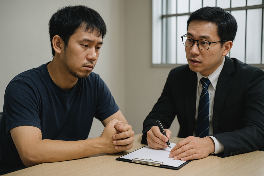 弁護士に相談している男性