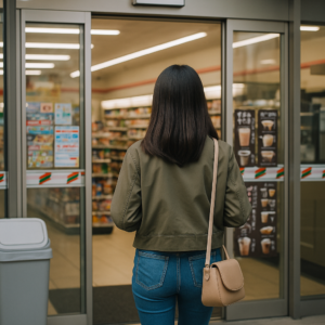 コンビニに入る女性