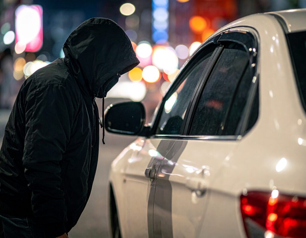 車内を覗き込む不審人物