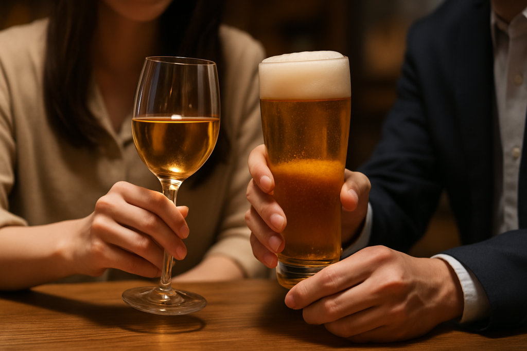 男女がお酒を飲んでいる様子