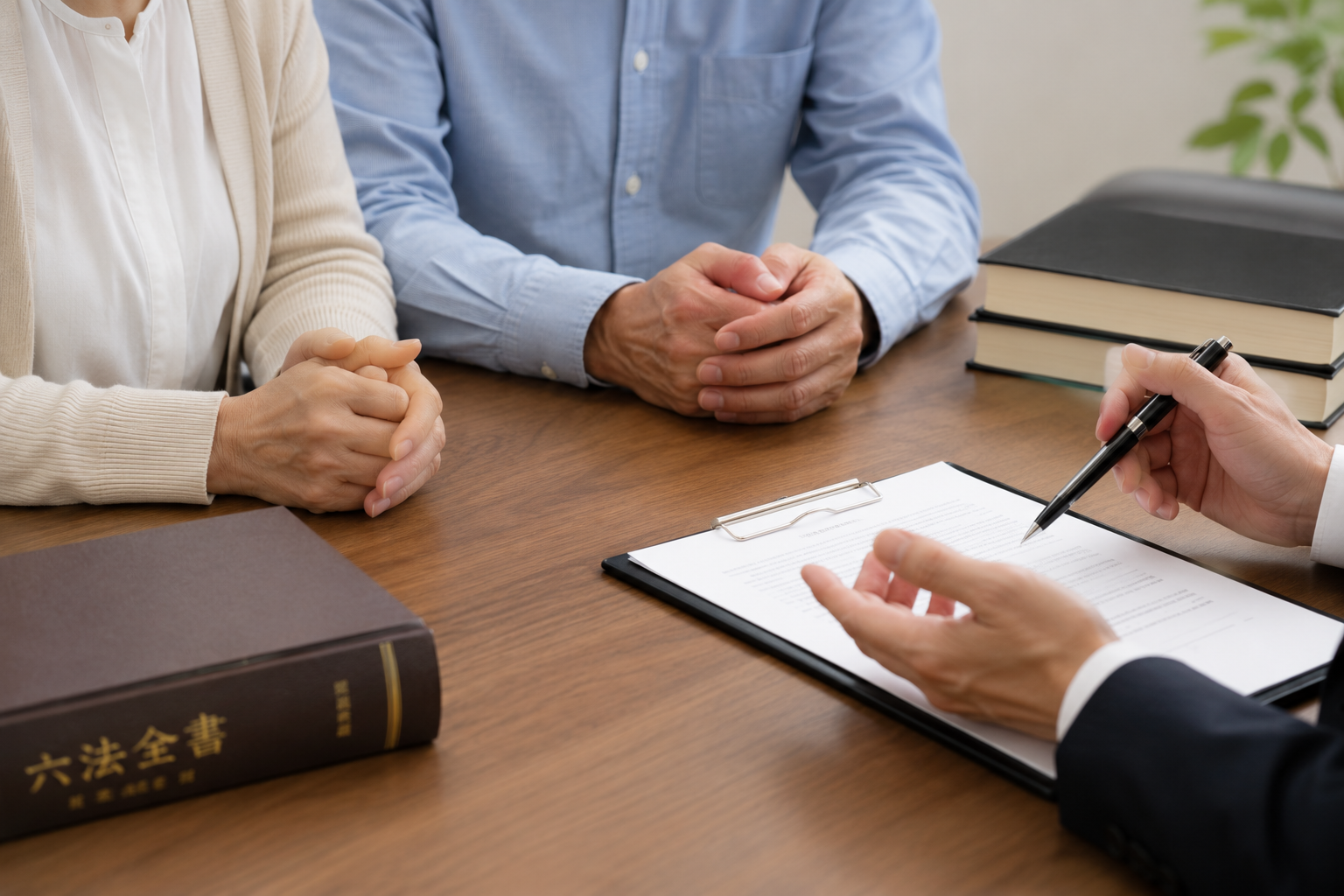 60代の夫婦が弁護士に相談している様子