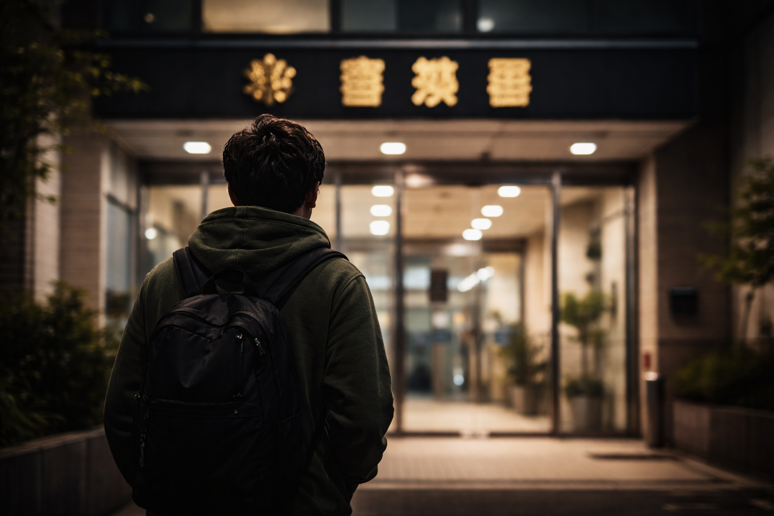 警察署に向かってる男性の後ろ姿