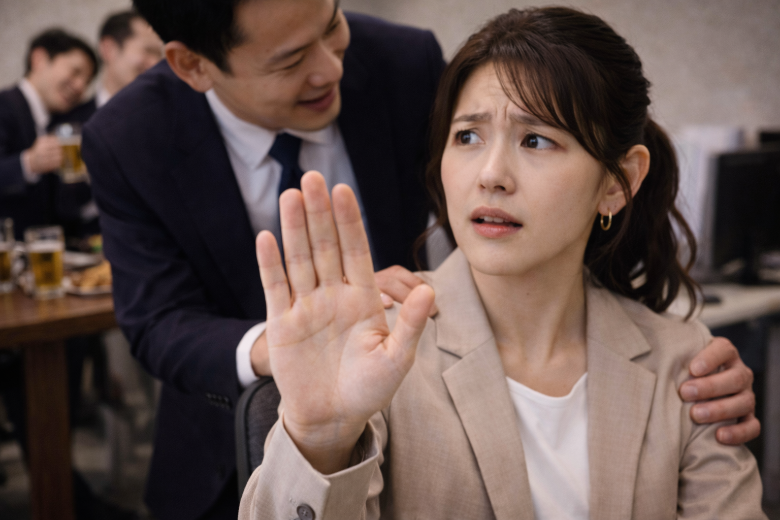 嫌がってる女性の写真