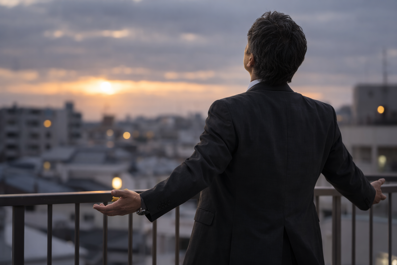 深呼吸をしている男性