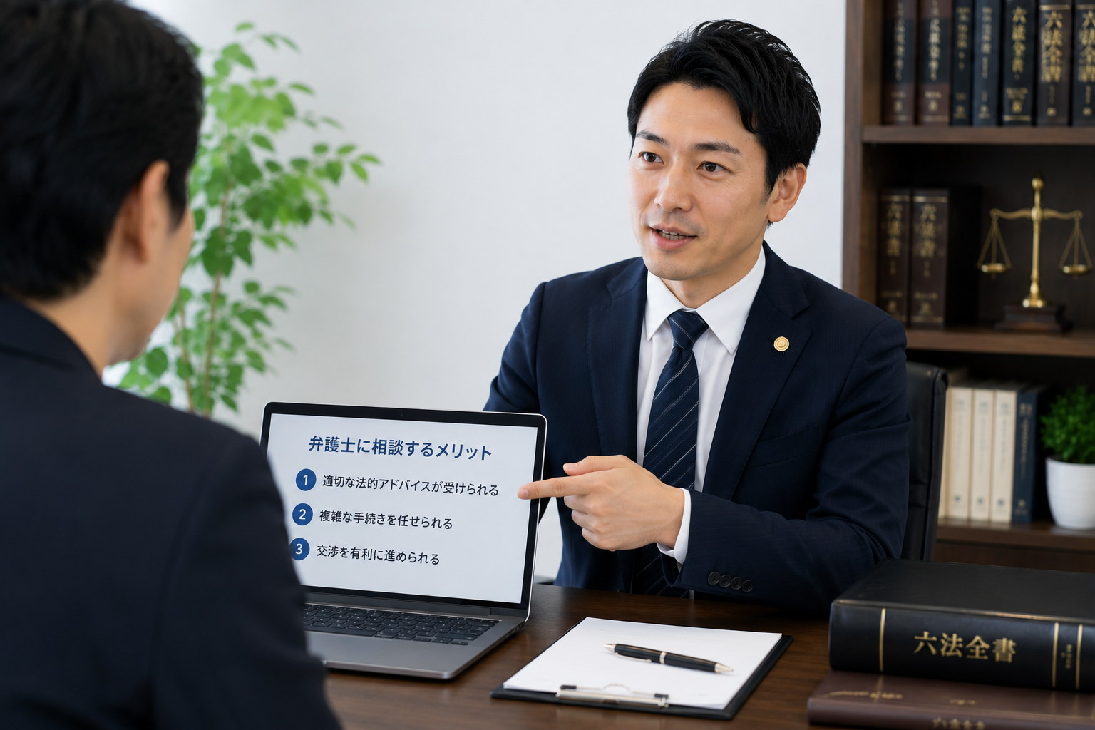 弁護士がメリットを解説している様子