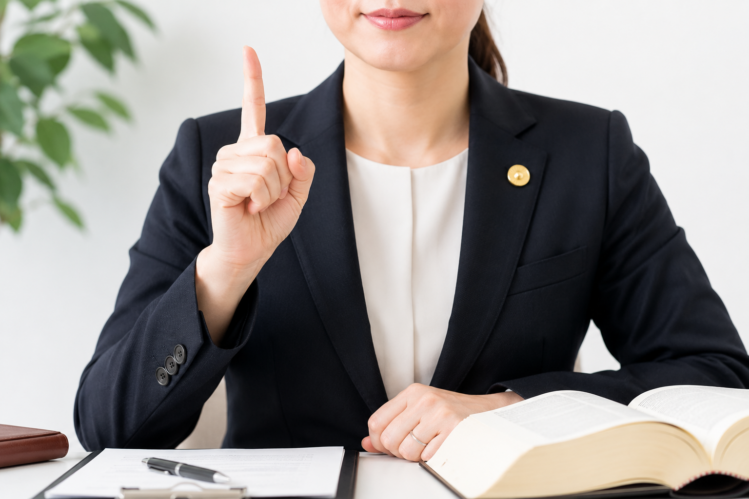 弁護士が人差し指を立てている様子